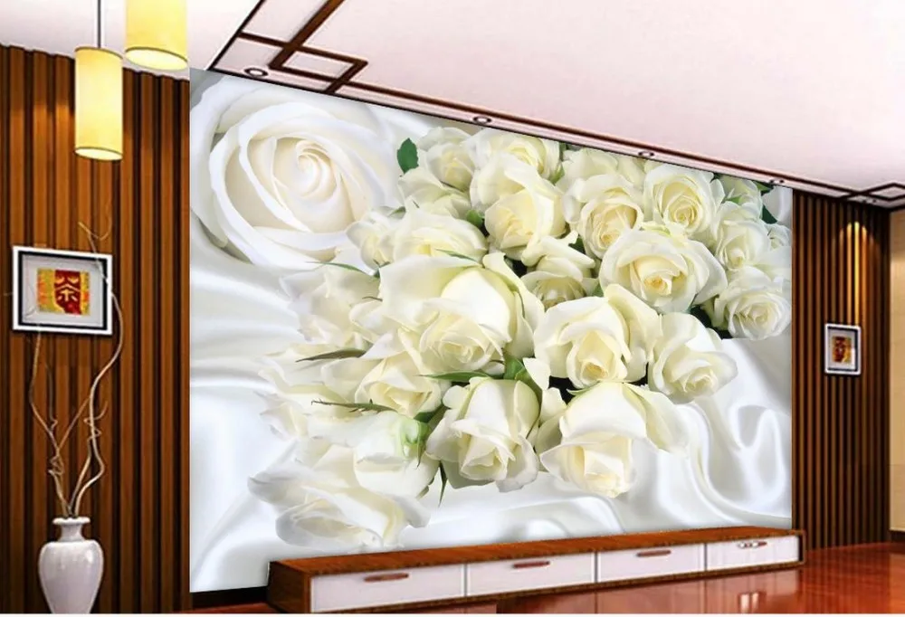 Custom 3d photo wall paper White silk roses Living room TV backdrop bedroom 3d photo wallpaper Home Decoration Custom 3d photo wall paper White silk roses Living room TV backdrop bedroom 3d photo wallpaper Home Decoration