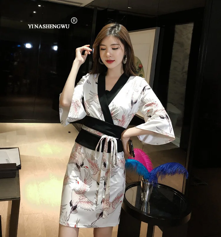 Japanese Silk Robe Kimono Asian Sexy Cosplay Costume Geisha Dress Temptation Female Traditional Japanese Kimono Yukata Kimono