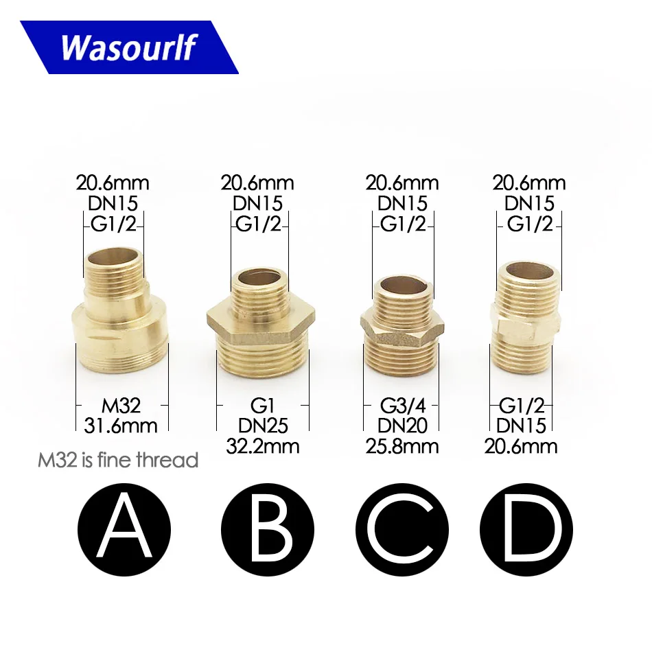 WASOURLF G1/2 3/4 M32 male thread transfer  brass connector shower bathroom kitchen pipe accessories garden connected hose stainless stee kitchen sink faucet outlet pipe connection saving nozzle faucet connector replacement kitchen bathroom tap parts