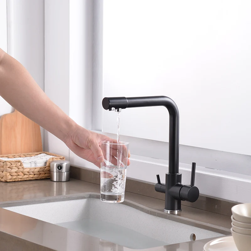  ROVATE Water Filter Kitchen Faucet Brass Black Modern Kitchen Drinking Water Faucet Sink 3 in 1 Wat - 33061722488