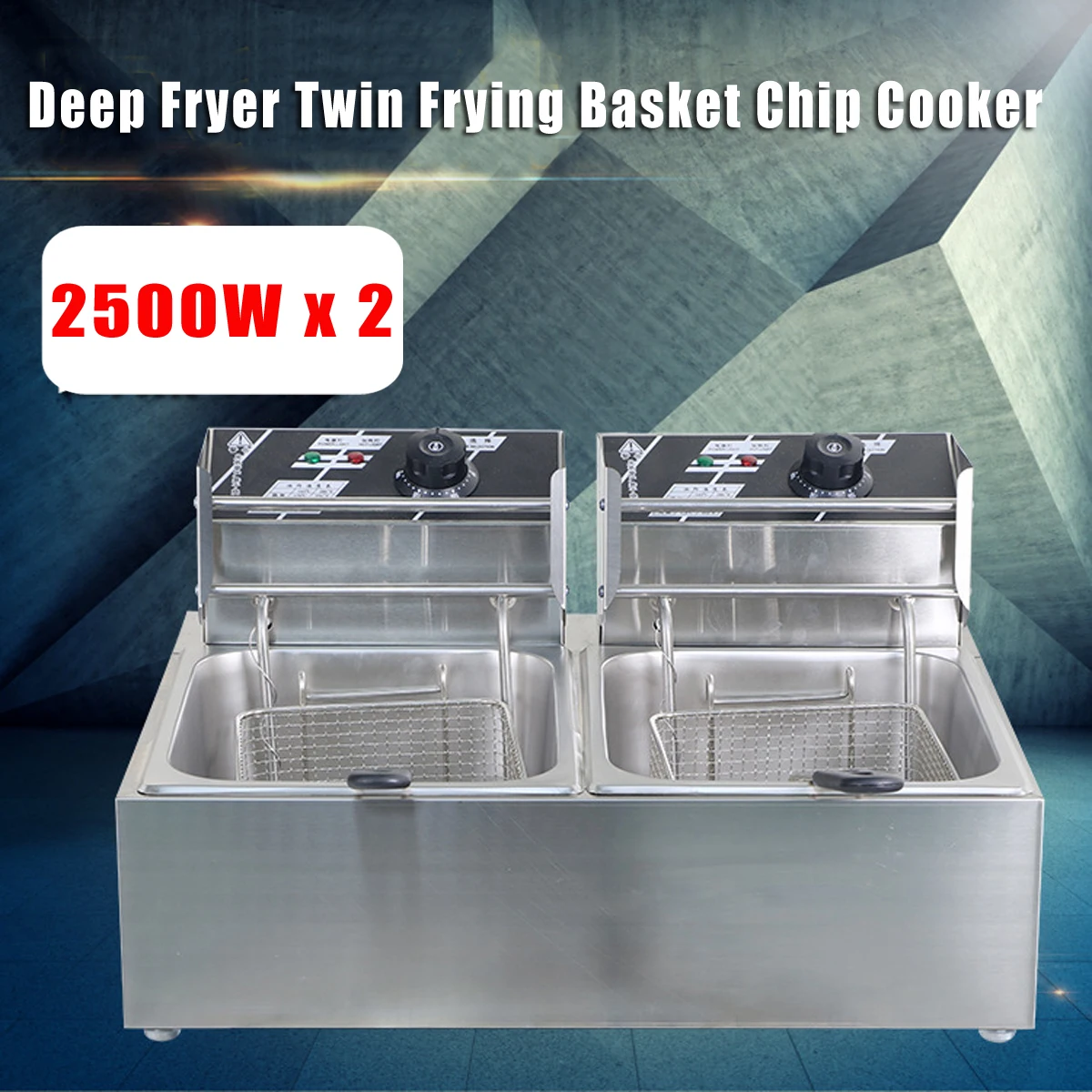 

220V Chef Electric Commercial Deep Electric Fryer Twin Frying Basket Chip Cooker 5000W Fry Pan Kitchen Appliances