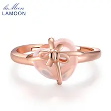 LAMOON Anillo de Bodas con el Corazón 9x10mm 100% 925 Joyería de Plata Esterlina de Piedras Preciosas Naturales de Cuarzo Rosa LMRI051