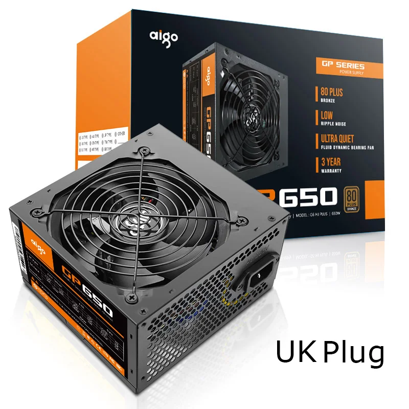 

Aigo 650W Computer Power Supply ATX mini psu itx 80 plus Bronze UK Plug Active Flex ITX PC Power 12V supply
