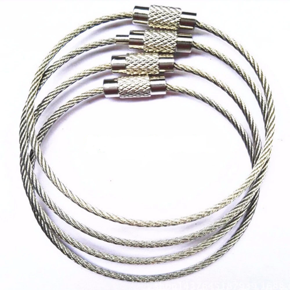 

10pcs/lot 15cm Stainless Steel Wire Key Ring Keychain Cable Pendant Loop Tools With Lock For Outdoor Hiking Climbing Working