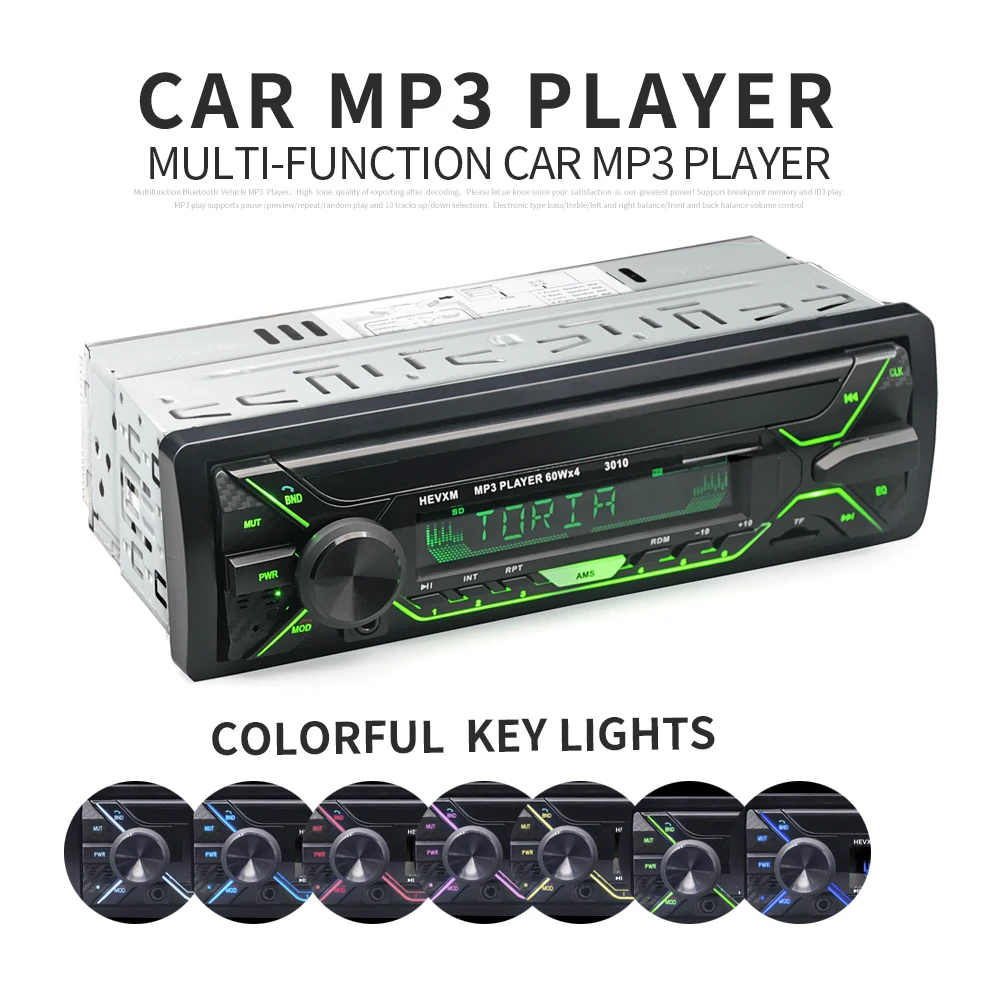 

12V Bluetooth Car Stereo FM Radio MP3 Audio Wireless Player U Disk Card Machine with Remote Control and Colorful Light Button