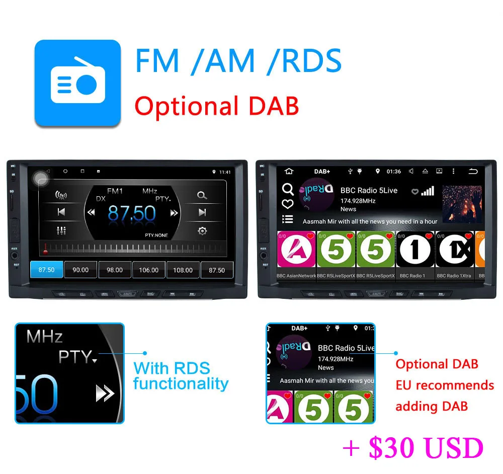 Cheap Android 8.1 car multimedia player IPS display built-in navigation WIFI BT 8 core RAM4G / ROM32G or 2G + 16G car radio 2 DIN 1
