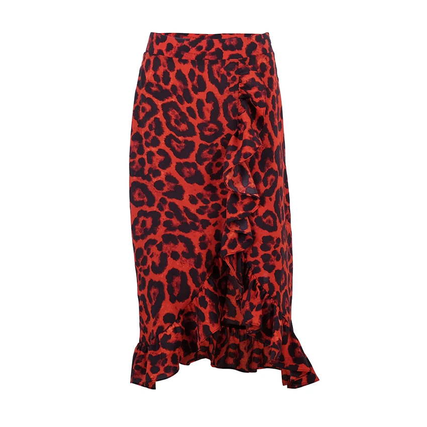 OOTN леопардовая длинная юбка, Женская миди-юбка с высокой талией, Женская Офисная плиссированная юбка с животным принтом, женская летняя красная повседневная юбка
