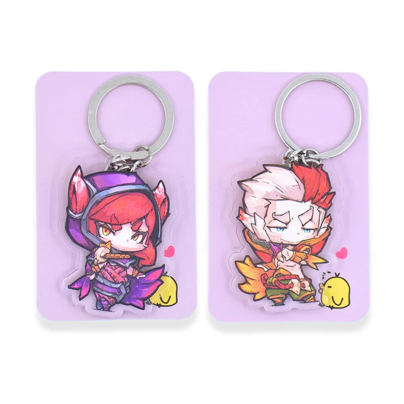 

2pcs/set Rakan and Xayah Keychain Double Sided Comic Keyring Anime acrylic Key Chain Accessories