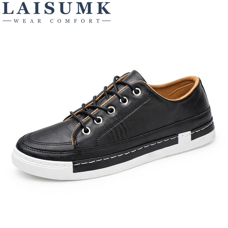 

2019 LAISUMK Leather Men Flats Shoes Hand Sewing Men Oxfords Zapatos Hombres Trendy Men Leather Shoes Black Brown Gray