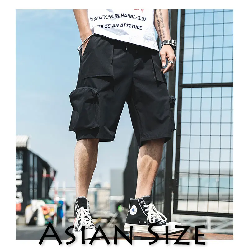 Privathinker мужские летние хип-хоп шорты-шаровары до колена шорты в уличном стиле мужские черные шорты Карго с большими карманами размера плюс - Цвет: Black(Asian size)
