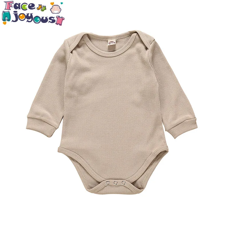 

2019 New Spring Autumn Newborn Infant Baby Girl Boy Ribbed Bodysuit Ruffle One-pieces Solid Jumpsuit Long Sleeve Outfits Sunsuit