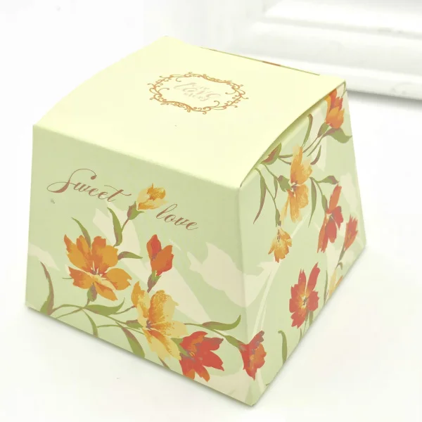 10 шт., голубой, розовый цветочный цветок, трапециевидные свадебные коробки для конфет, Подарочная коробка для конфет, Подарочная коробка для детского душа - Цвет: Зеленый