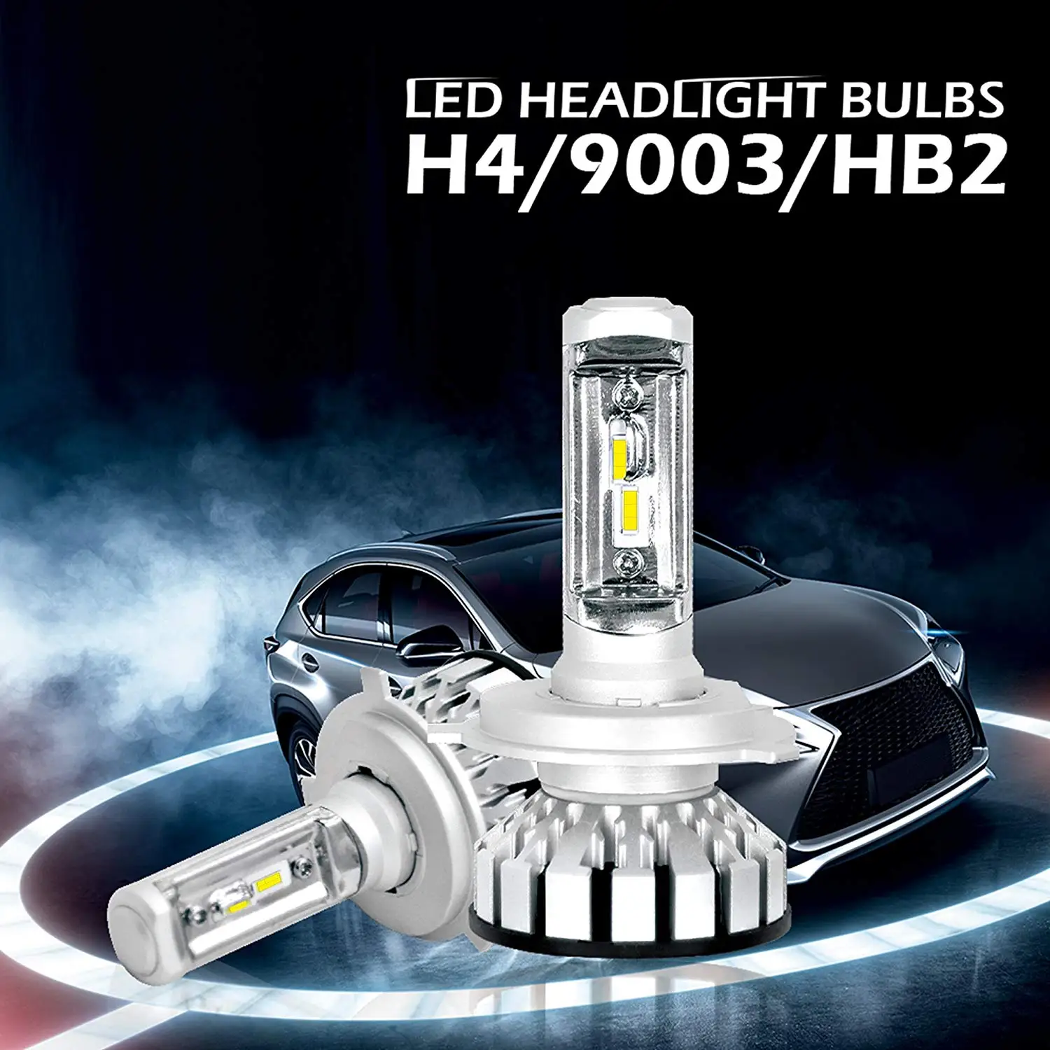 SCANDIAG H4 LED Headlight Bulb - Super Bright - 80W 6000K 8000LM White - Hi/Lo Beam/Fog Light Bulbs (2 Pack)