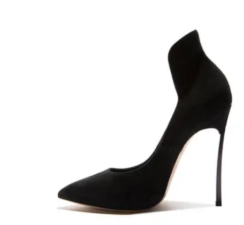 

18 autumn and winter new black leather high heel shoes, women's pointcuts and leather shoes, sexy single shoe 10CM
