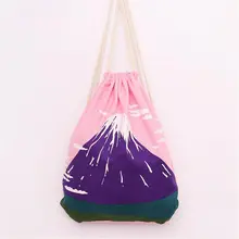 Célèbre Conception Mont Fuji Impression Cordon Femmes Sac À Dos D’école de Toile Occasionnels Sac De Mode Voyage Plage Épaule Sac Mochila
