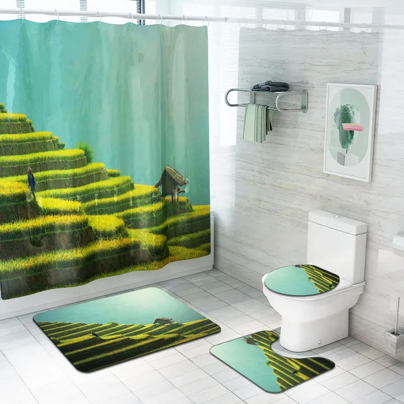 4 шт./компл. аксессуары для ванной комнаты Набор китайский стиль занавески+ коврик для ванной комнаты+ Туалет чехол Ванна ковер шторы YLS05