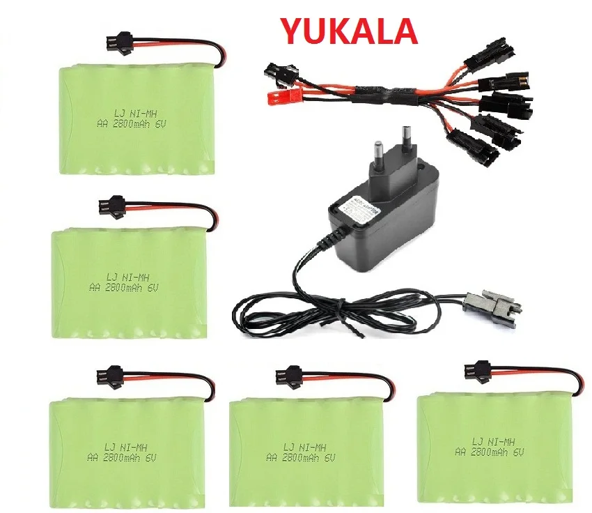 YUKALA RC грузовик RC автомобиль RC Танк RC лодка 6V 2800mAh ni-mh аккумуляторная батарея AA SM/JST/TAMIYA - Цвет: Черный