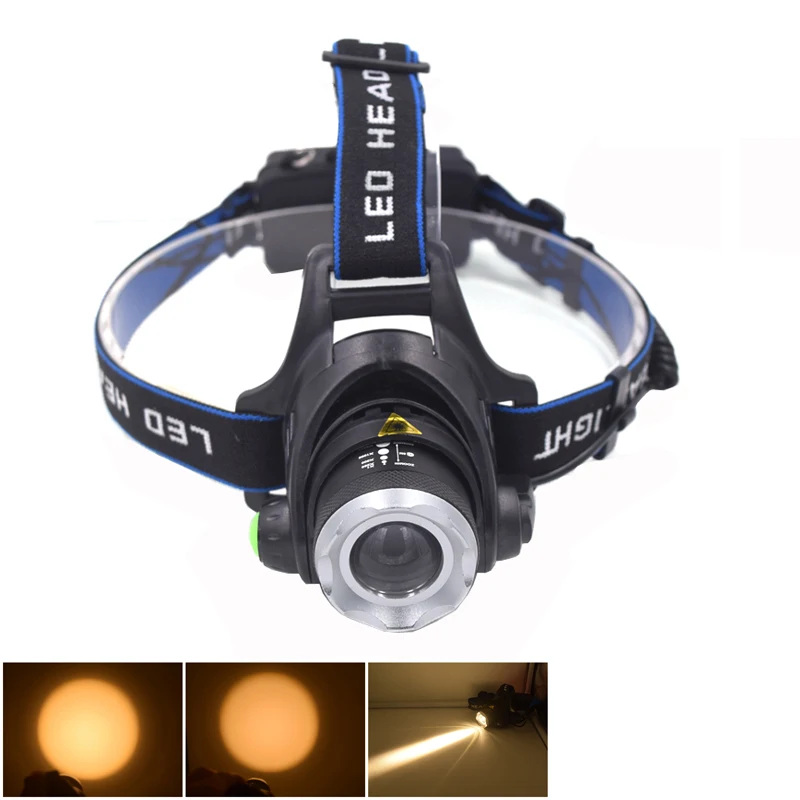 

Warm White LED Headlight Headlamp XPE 2000Lm Flashlight Head Lamp Light Torch Linterna 3 Mode Camping hoofdlamp Zoomable