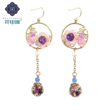 

Bohemian Pink Shell Flower Dangle Earrings Fashion Jewelry Colored Glaze Dangle Vintage Long Tassel Earrings for Women EZ-18089