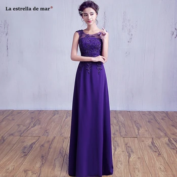 

La estrella de mar robe demoiselle d'honneur pour femme hot Scoop neck lace chiffon crystal ALine purple blush bridesmaid dress