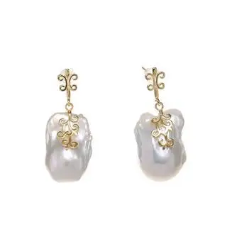 

super retro Baroque Pearl 10-11mm natural pearl earrings long 4CM Eternal wedding Women Gift real Import Pearl Earring