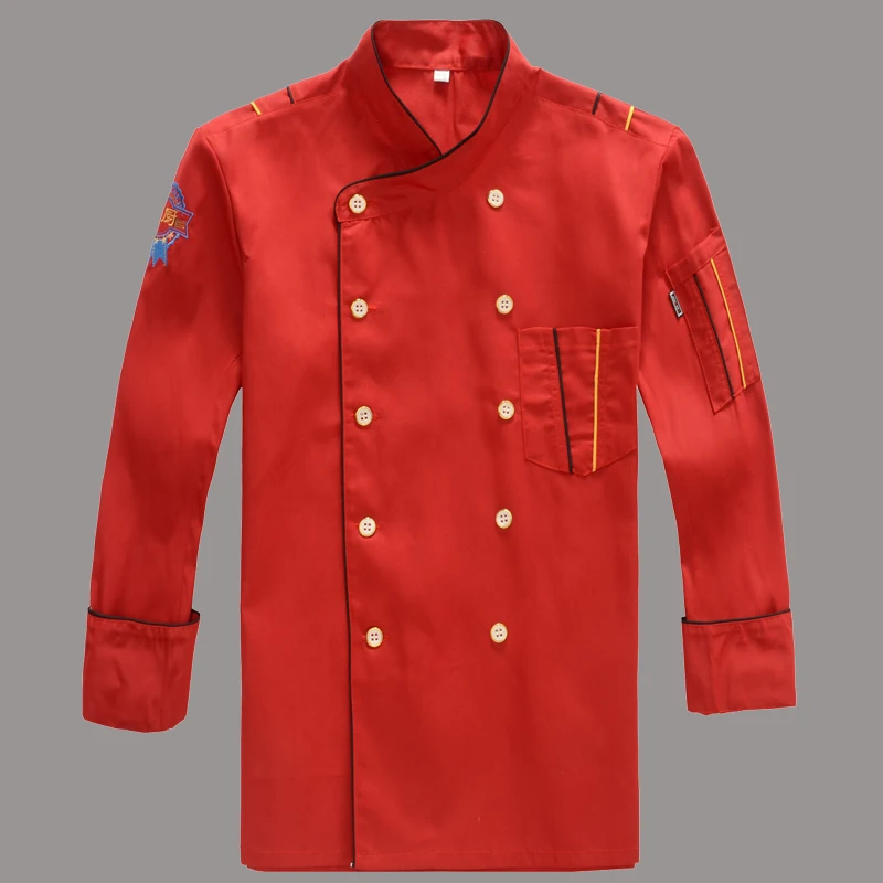 Chef uniform Wear for men Long Sleeved Hotel Chef jacket Red Double
