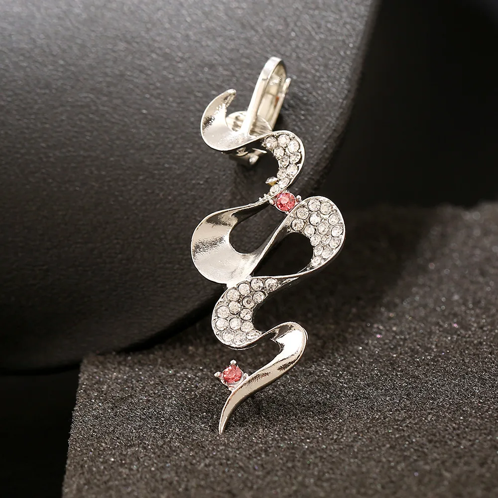 

Punk Women Jewelry Crystal Ribbon Shape Ear Cuff Fashion Zircon Girl Best Friend Gift Gold Silver Plated Clip Earrings fashion