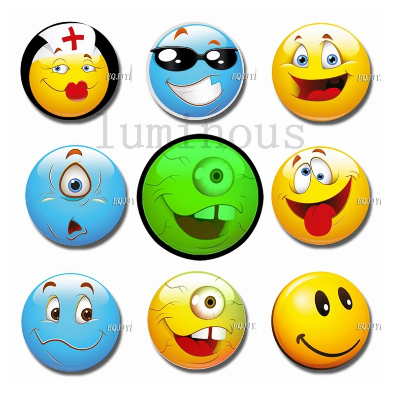 

Exaggeration Emoji Luminous 25 MM Fridge Magnet Set Glass Ornaments Magnetic Refrigerator Magnets Funny Home Decor