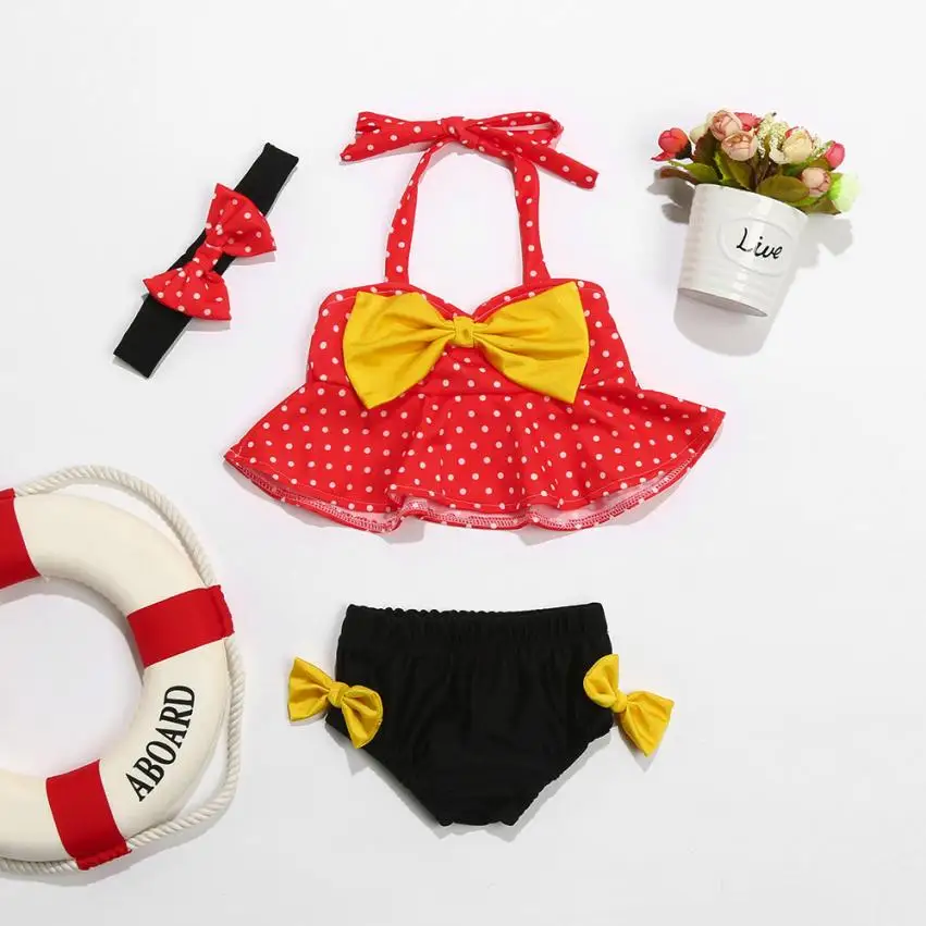 

New 3Pcs Infant Kids Baby Girls Swimwear Straps Dot Swimsuit Bathing Bikini Set Outfits For Girls Swimsuit FEB6