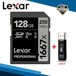 Lexar,, 1667x, sd-карта, высокая скорость, 256 ГБ, карты памяти, ридеры, 128 ГБ, память U3 C10, 64 ГБ, SDXC, UHS-II для 3D 4 K, HD камера - Емкость: 128G Card and Reader