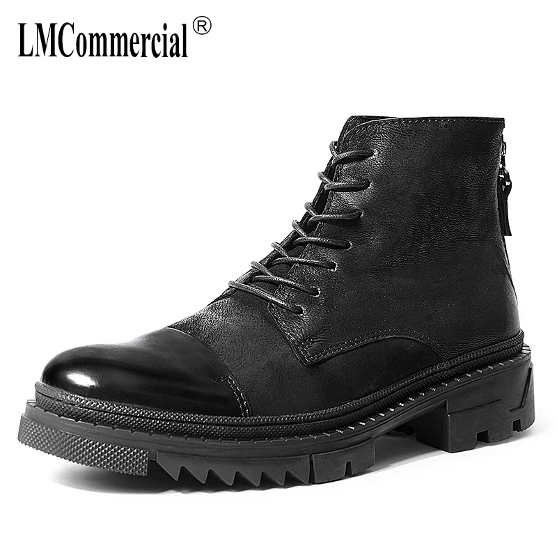 

British high top shoes men autumn winter mens Martin boots all-match cowhide men's short boots breathable chelsea boots men
