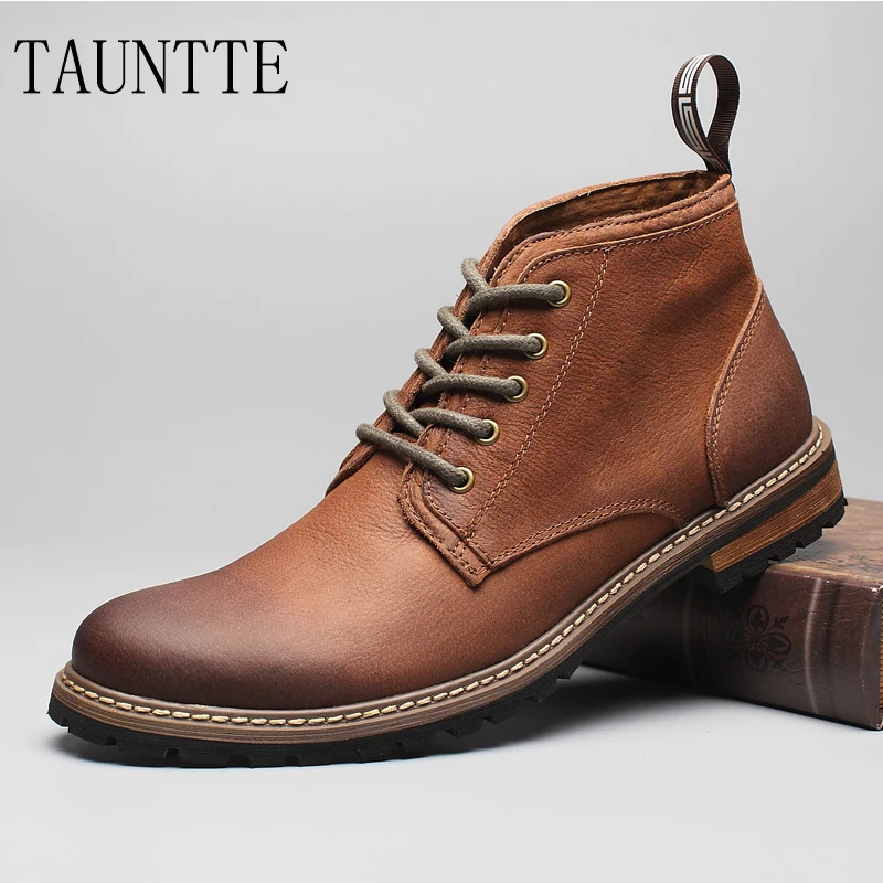 

Tauntte Winter Retro Full Grain Leather Ankle Boots Fashion Men Martin Boots The Dress Boots With Fur botines hombre erkek bot