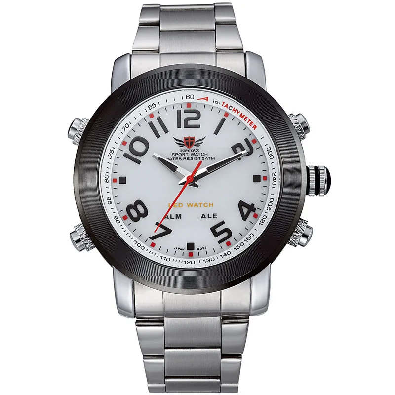 Бренд EPOZZ, мужские спортивные часы из полностью стали, кварцевые часы для гольфа, светодиодный дисплей, военные армейские часы, relojes hombre montre homme - Цвет: 1105 sliver white