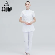 Летняя женская одежда с круглым вырезом, коротким рукавом, для медсестры, медицинская, для работы, Регулируемая Талия, топы, штаны, набор, больничные скрабы, медицинская форма