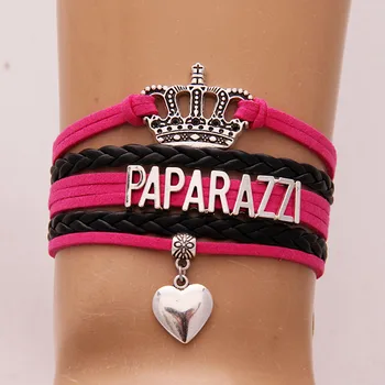 

(10Pcs/Lot) Infinity love PAPARAZZI Bracelet & Bangles heart charm Crown leather wrap rope Bracelet Jewelry Christmas Gift