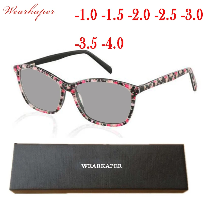 

WEARKAPER Acetate UV400 Finished Sun Photochromic Myopia Glasses Women High Quality Optical Eyewear Degree Prescription Glasses