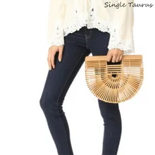 Бамбуковый Плетеный женский дорожный мешок модная пляжная сумка ручная работа из ротанга жесткие ручки соломенная сумка деревянный цвет черная модная сумка с эмблемой