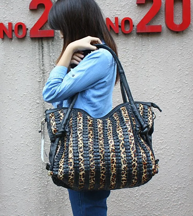 LOMANTINA/женская сумка-мессенджер из натуральной кожи с оборками в стиле пэчворк; Роскошная леопардовая сумочка; большие женские дорожные сумки