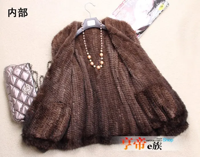 Женская модная шуба из натурального меха норки с V образным вырезом|knitted mink fur