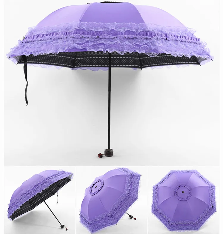 Korea Small Fresh Umbrellas Umbrella Rain Woman Folding Female Princess Sunscreen Lace Sun UV Protection Goddess|Зонтики| |