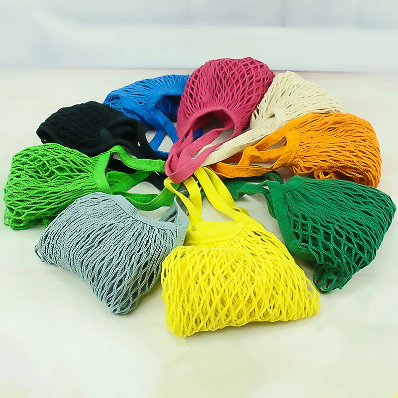 

Reusable Fruit Shopping Green Shopping Bag String Grocery Shopper Tote Cotton woven net bag net pocket