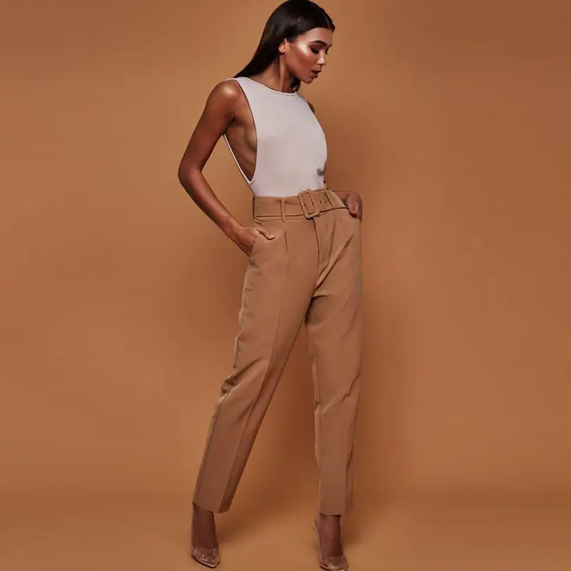 Belted straight pants Clearance