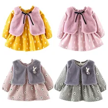 Детское платье для девочек; зимняя одежда; бархатный жилет из искусственного меха+ дизайнерское детское платье принцессы с бантом; Одежда для девочек