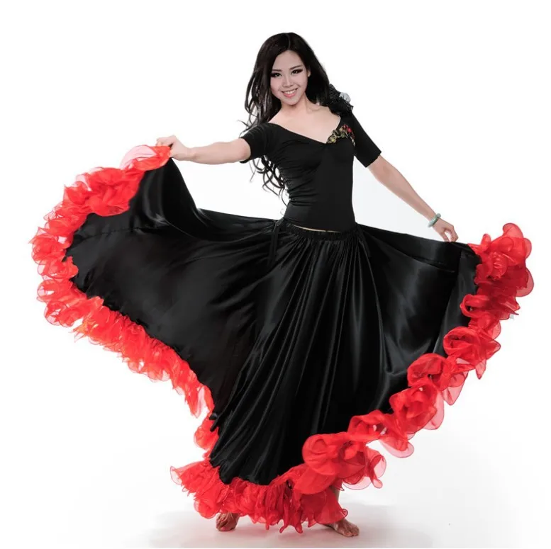 Испанская коррида, для фестиваля, для выступлений, для танцев, для фламенко, юбка для женщин, пламя, Цветочный, размера плюс, для бальных танцев, Женская юбка - Цвет: 180 degree circle