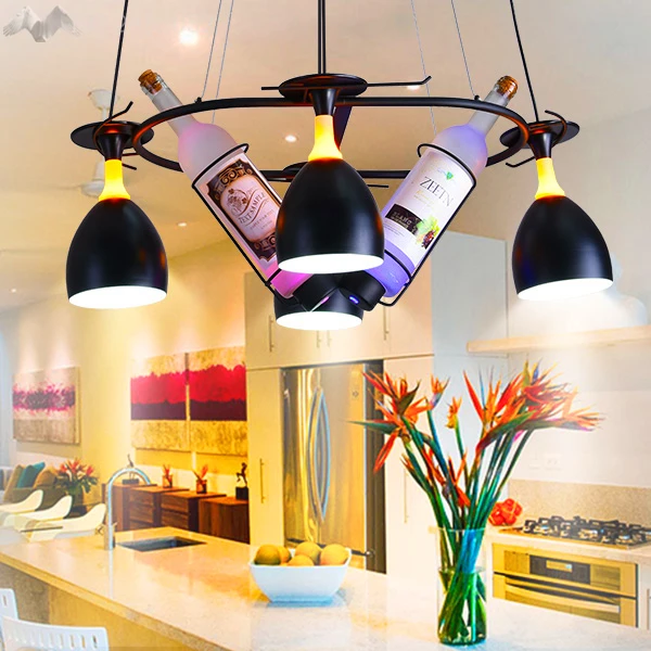 

Nordic LED Pendant Lights Restaurant Bar Beer Bottle Creative Pendant Retro Lamp Hotel Dinning Room Iron Hanging Light Fixtures