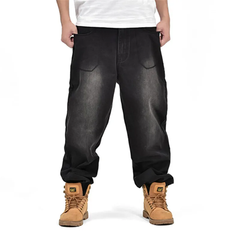 

2016 Letters Pattern Hip Hop Men Black Fat Jeans Baggy Skateboard Denim Pants Plus Size 46