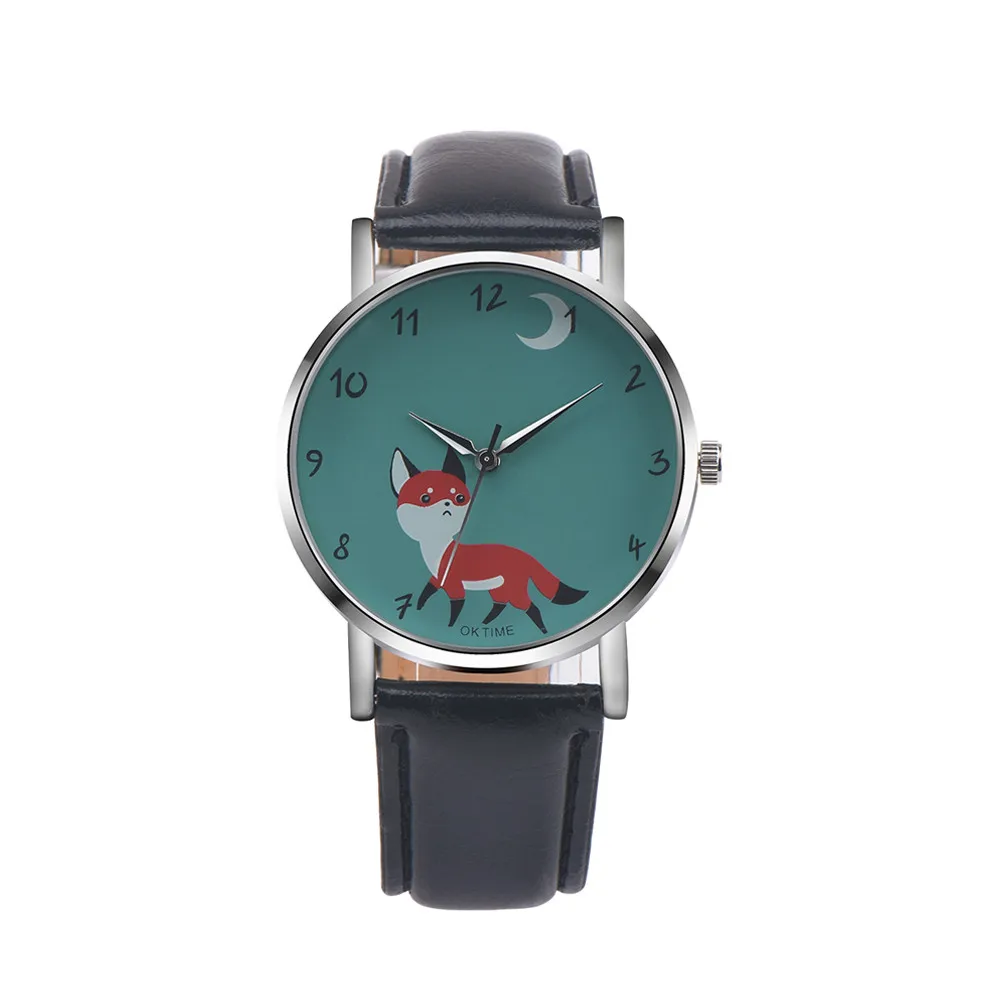 

Women's Cartoon Fox Pattern Watch Retro Design Leather Band Simple Analog Wrist Watches Ladies Casual Clock Quartz Watch #YL5