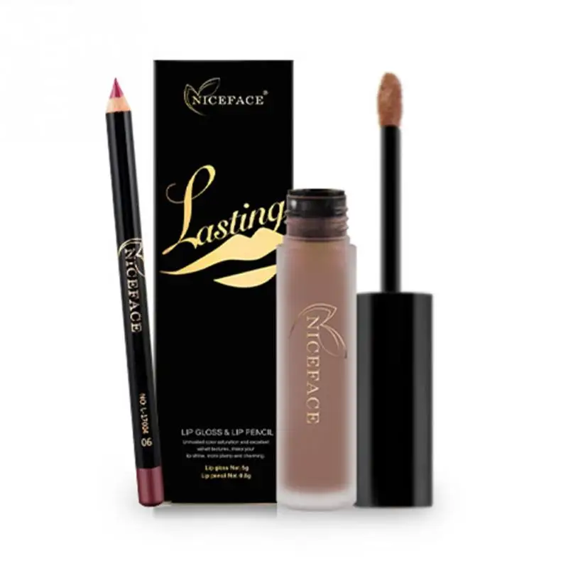 

Waterproof Matte Liquid Lip Gloss+Lip liner Pencil Smooth Lipstick Long-lasting Cosmetic makeup set