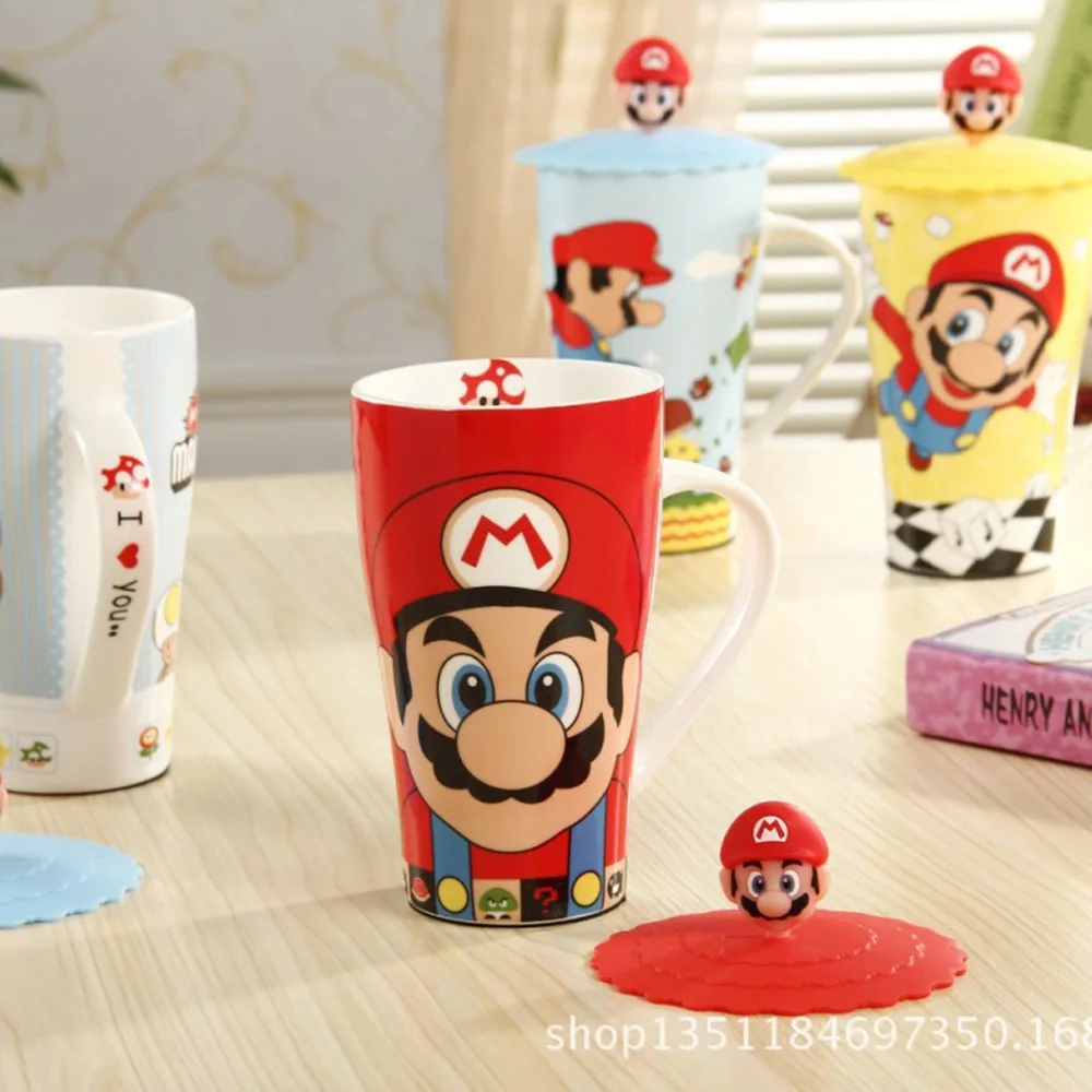 1Pcs New KEYAMA Super Mario cartoon ceramic breakfast milk mug with Silicone lid Office coffee cups