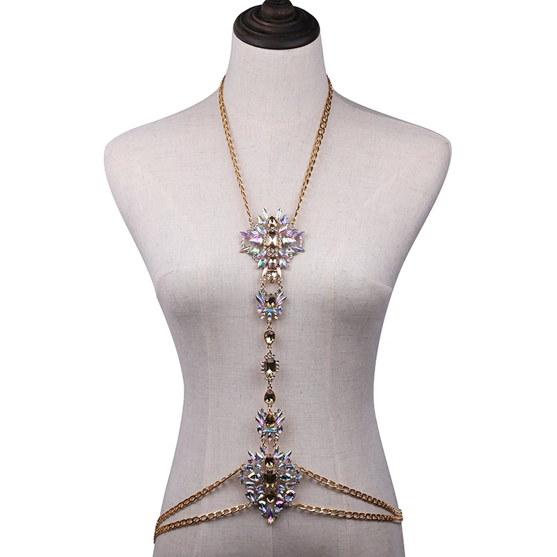 Женские длинные Кристальные сексуальные ювелирные украшения для тела, Преувеличенные вечерние ожерелья, женские Украшения для тела